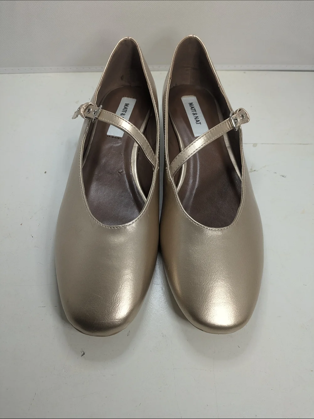 Matt & Nat Metallic Rose Gold Mary Jane Flats EU 39 Women's Vegan Ballet Shoes